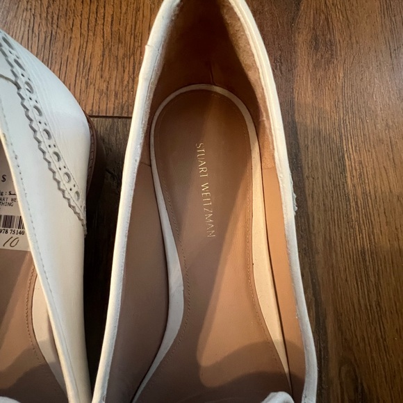 Stuart Weitzman White Leather Brogue Tassel Loafer Shoes Size 10 NEW - Picture 3 of 9